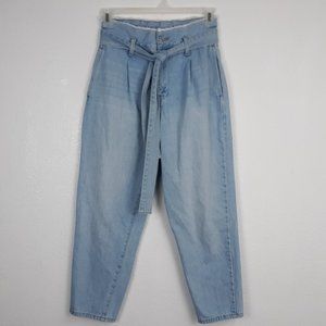 Forever 21 Women's Jean Pants Size 29 High Rise Paperbag Belted Light Wash Denim